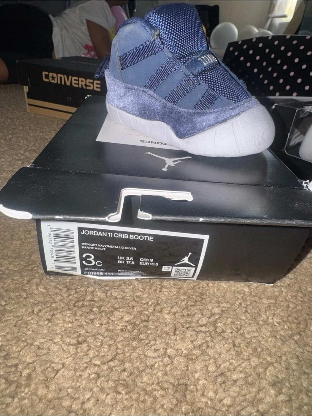 Jordan 11 Baby Crib Bootie in Navy and Gray